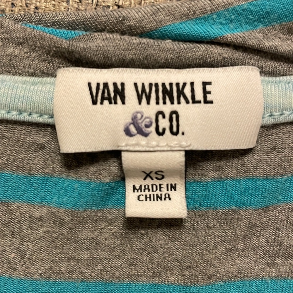 Van Winkle & Co Girls XS Striped Modal Top Teal Gray Short Sleeve Pajama Shirt - Picture 2 of 6